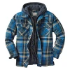 This is a popular men's clothing for autumn and winter in Europe and America, featuring a thick cotton-padded jacket with a checkered pattern, long sleeves and a loose hooded jacket details Picture